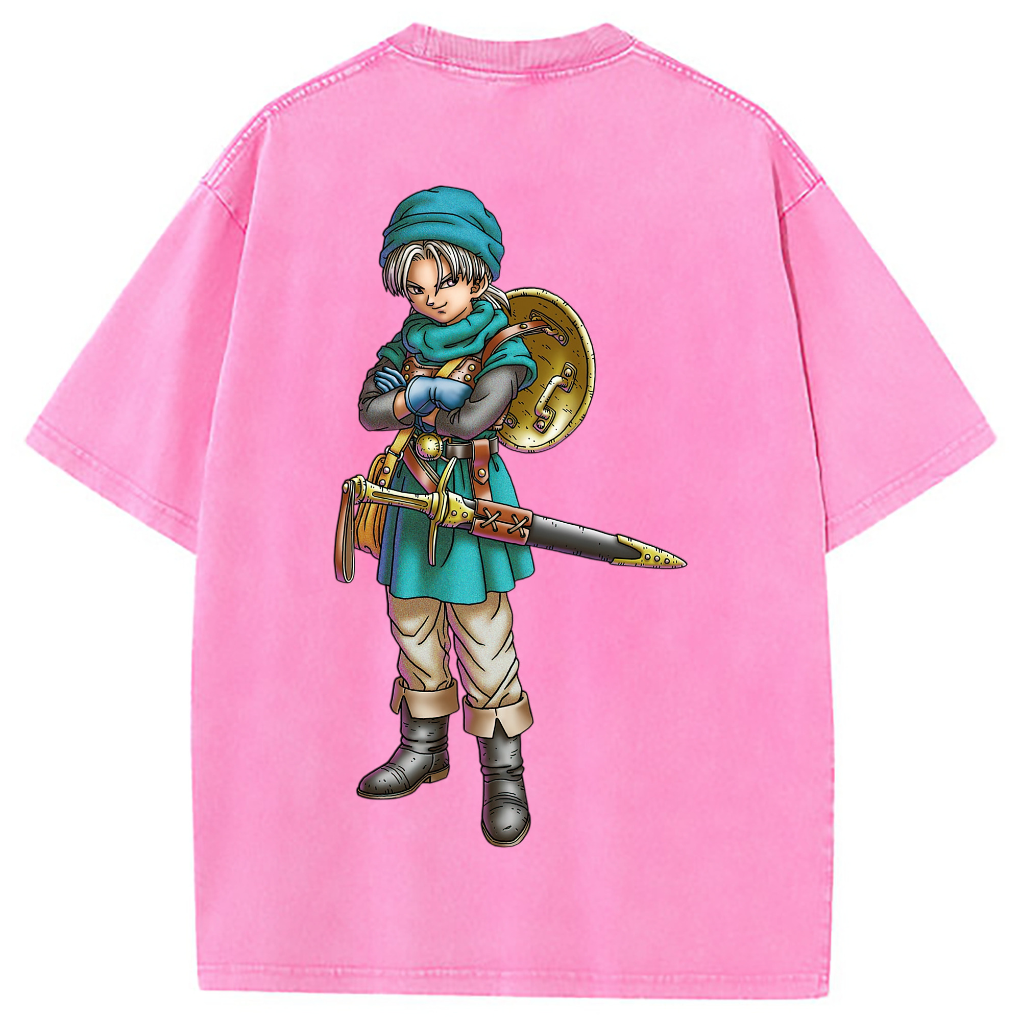 （画像用） ドラゴンクエスト Doragon Kuesuto Dragon Quest 綿100% ヴィンテージ風 半袖Tシャツ（背面プリント）